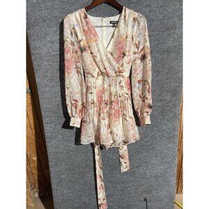 Express Dress Womens Small Multicolor Floral Chiffon Wrap Long Sleeve Party Mini